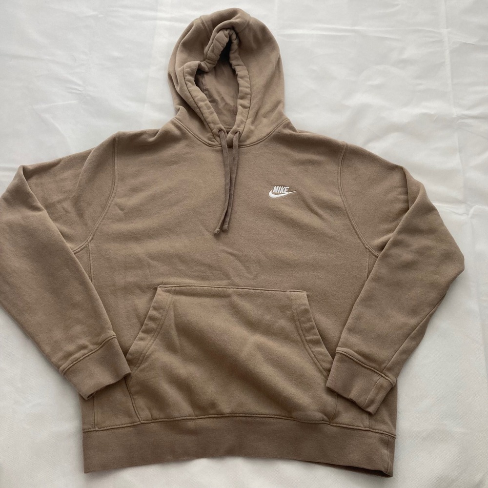 Nike Sportswear Club Fleece Hoodie Khaki Tan Pullover Mens Medium
